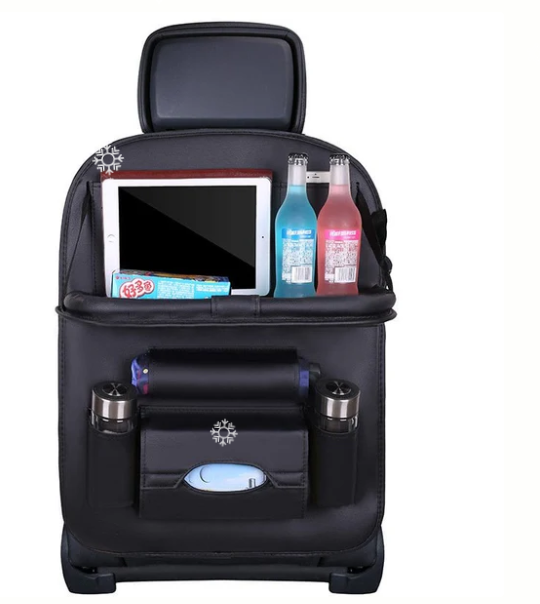 फोल्ड गर्न मिल्ने टेबलसहितको कार पछाडिको सिट छालाको अर्गनाइजर स्टोरेज ब्याग