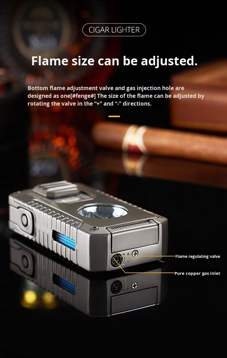 ५-इन-१ आधुनिक इको-फ्रेन्डली मल्टिफङ्सनल सिगार लाइटर – इन-बिल्ट V-शेप सिगार कटर र निडल सहित (मेटल संस्करण)