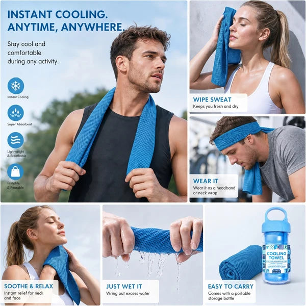 ❄️Cold Sweat Towel You Can Use Anywhere, Anytime! Reusable Soft Absorbent Cooling Portable