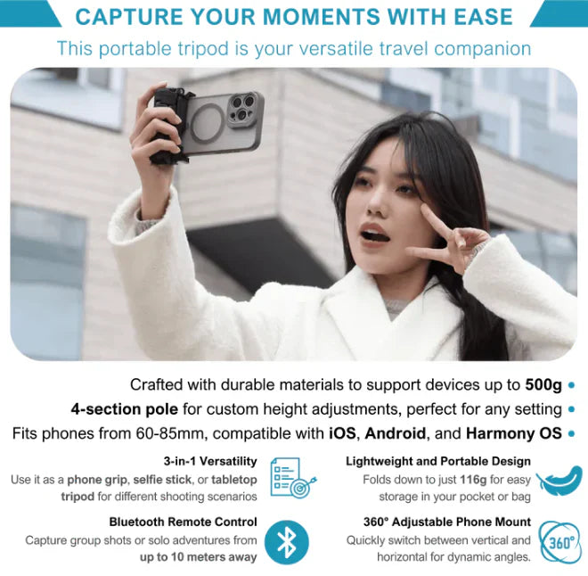 ३ इन १ पोकेट-साइज फोल्डिङ ब्लुटुथ सेल्फी स्टिक (इन-बिल्ट ट्राइपोडसहित) ✅