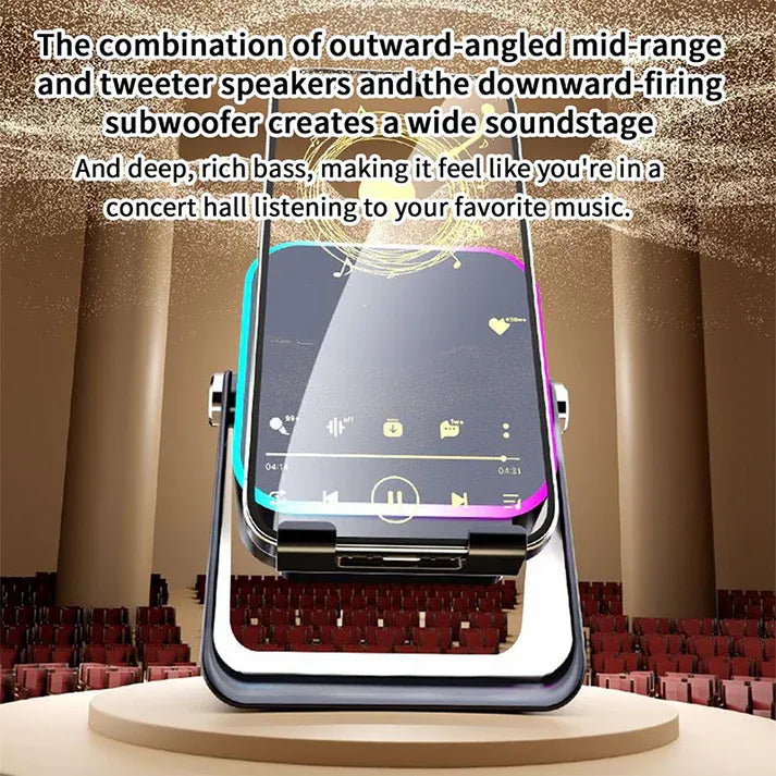 5-in-1 Wireless Induction Bluetooth Speaker with Adjustable Phone Stand