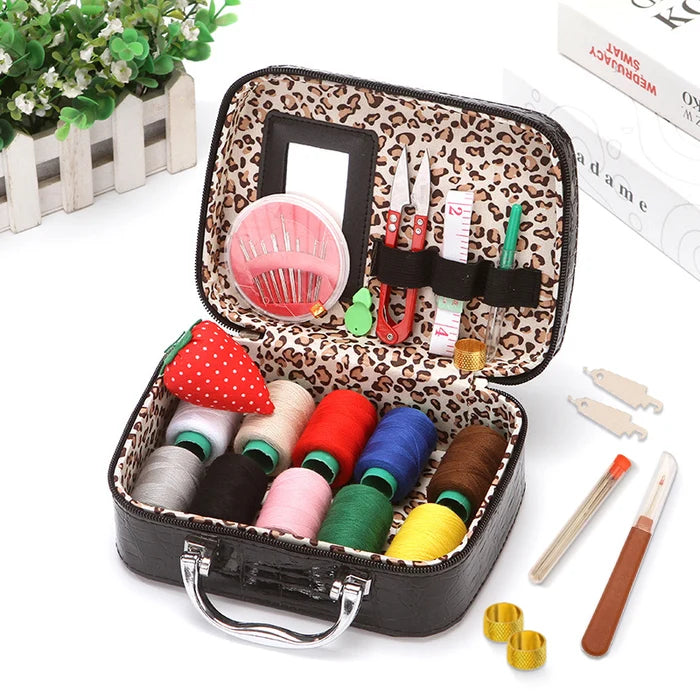 Portable Sewing Kit in Faux Leather Case