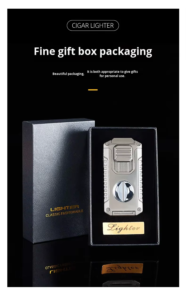 ५-इन-१ आधुनिक इको-फ्रेन्डली मल्टिफङ्सनल सिगार लाइटर – इन-बिल्ट V-शेप सिगार कटर र निडल सहित (मेटल संस्करण)