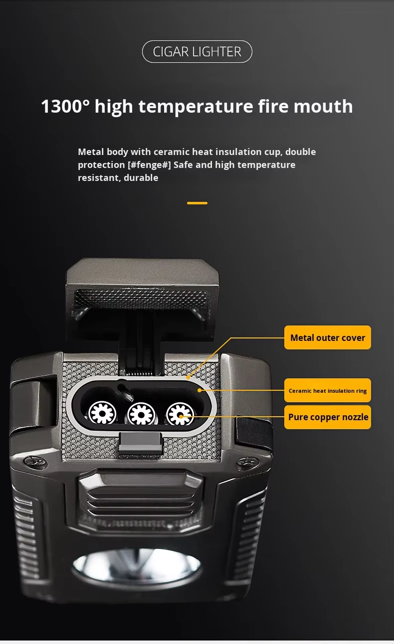 ५-इन-१ आधुनिक इको-फ्रेन्डली मल्टिफङ्सनल सिगार लाइटर – इन-बिल्ट V-शेप सिगार कटर र निडल सहित (मेटल संस्करण)