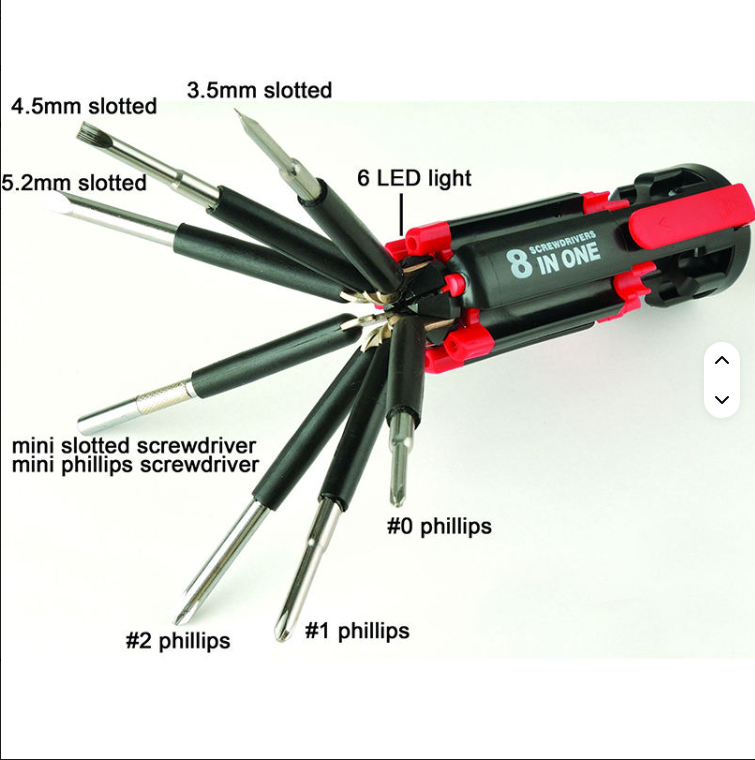 ८-इन-१ स्क्रु ड्राइभर सेट LED बत्ती सहित ✅