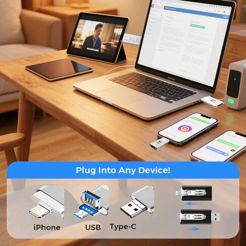 64GB+Micro USB + MFi Certified Lightning + 8 Pin + USB 3.0 4 in1 Flash Drive for iPhone iPad Android PC