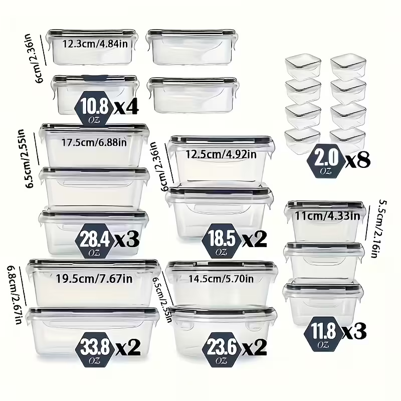 48pcs लक्जरी फूड कन्टेनर सेट — उच्च गुणस्तर, BPA-Free, छिटो बन्द हुने ढक्कन, माइक्रोवेभ सेफ। 24 कन्टेनर + 24 ढक्कन + फ्री लेबल र मार्कर पेन सहित।