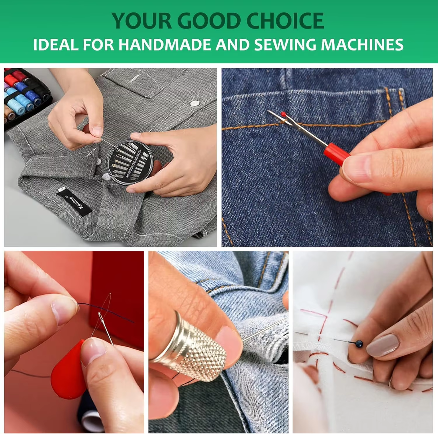 कैंची, सुई, पिन र बहुरङ्गी धागो सहितको पोर्टेबल सबै-इन-वन सिलाइ किट—घर, यात्रा र छिटो मर्मतका लागि कम्प्याक्ट र पूरा सेट।