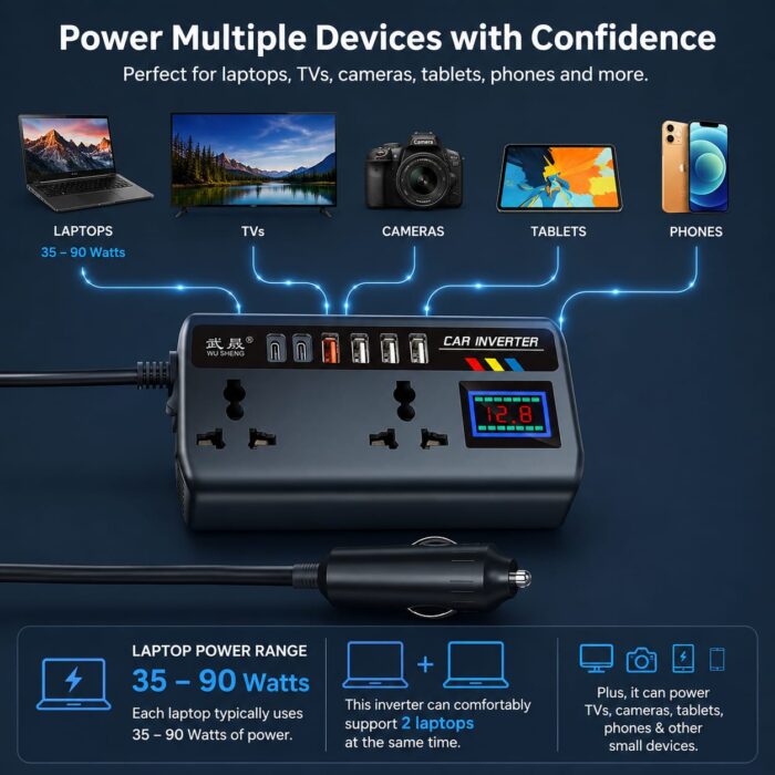 CAR POWER INVERTER 12v24v to 220v – Universal for Cars and Trucks