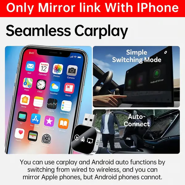 📶 3 in 1 Screen Mirror iOS Phone, wired to wireless Carplay adapter