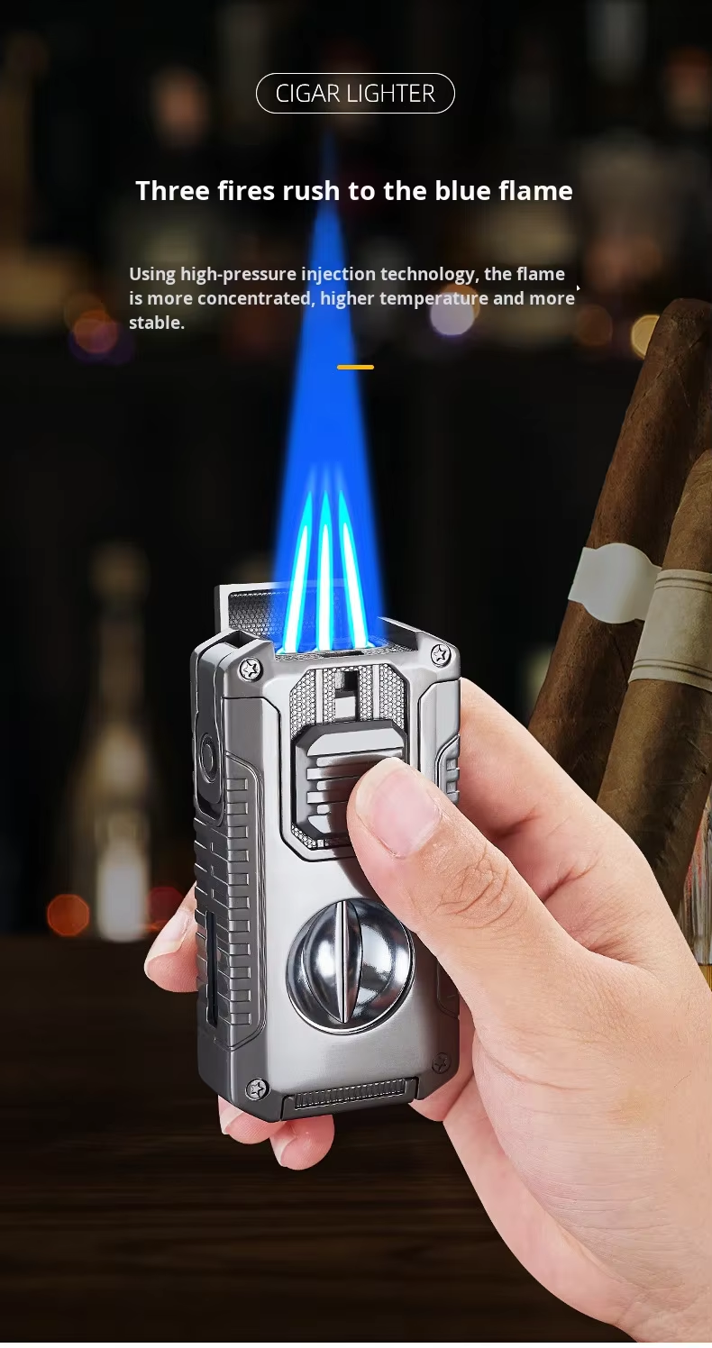 ५-इन-१ आधुनिक इको-फ्रेन्डली मल्टिफङ्सनल सिगार लाइटर – इन-बिल्ट V-शेप सिगार कटर र निडल सहित (मेटल संस्करण)