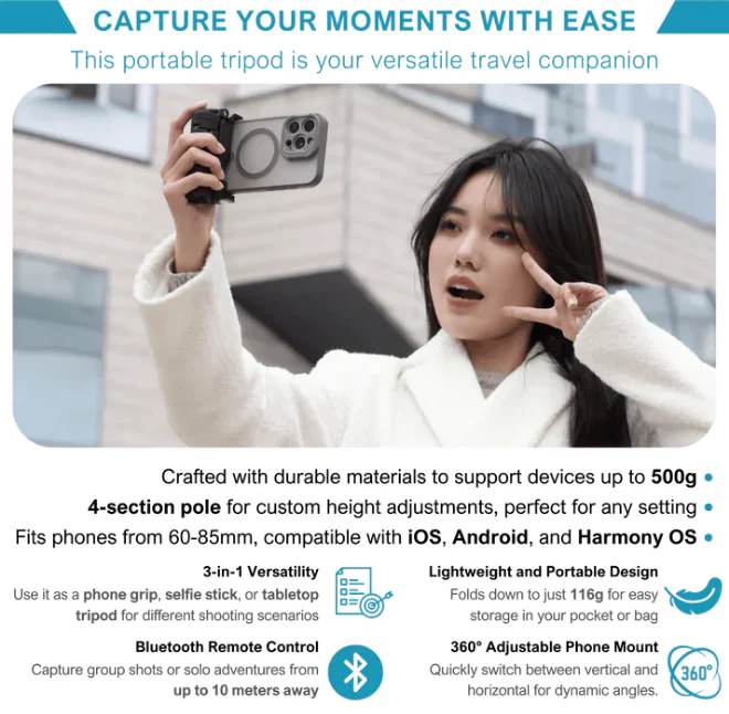 3 in 1 Pocket-sized Folding Bluetooth Selfie Stick Built-in Tripod