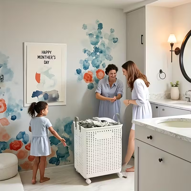 ठूलो फोल्डेबल ह्विल भएको लन्ड्री बास्केट — फक्स लेदर, बलियो र स्टाइलिश, बाथरुम/बाल्कोनीका लागि उपयुक्त, सजिलै मोड्न मिल्ने, बहु साइज उपलब्ध।