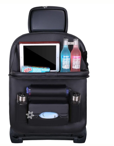 फोल्ड गर्न मिल्ने टेबलसहितको कार पछाडिको सिट छालाको अर्गनाइजर स्टोरेज ब्याग