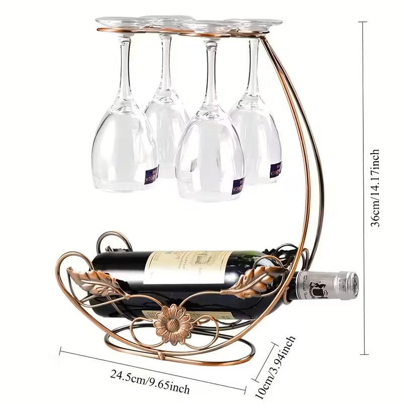भारी-ड्युटी धातुको वाइन बोतल र ग्लास होल्डर आयोजक