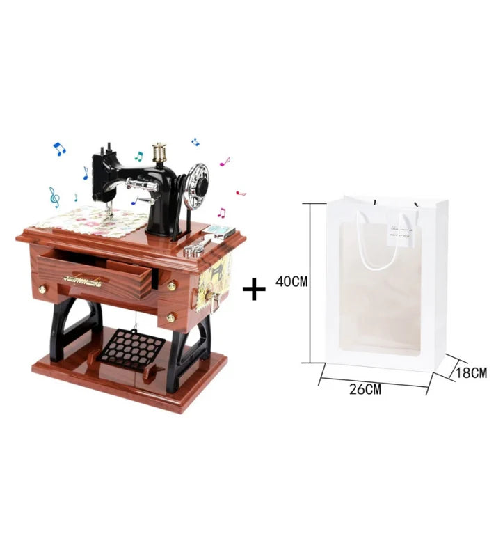 Wood Mini Sewing Machine Music Box